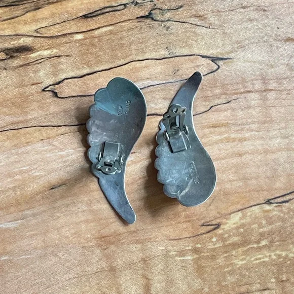 Signed Navajo amethyst & sterling angel wing feather earrings
